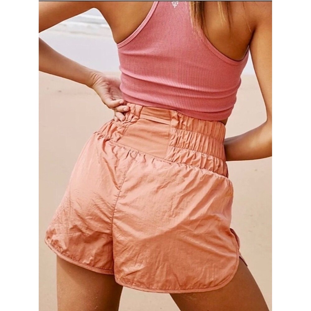 FP Movement by Free People High-Waist Smocked Shorts Rust Orange Sz M Athletic - Picture 3 of 11